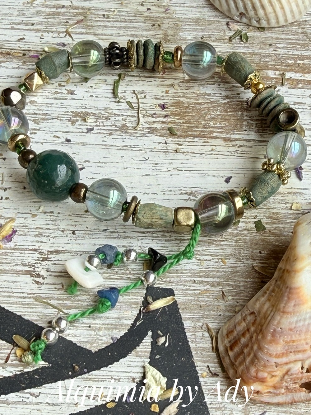Mystic solar Quartz beaded handmade Jade  bracelet